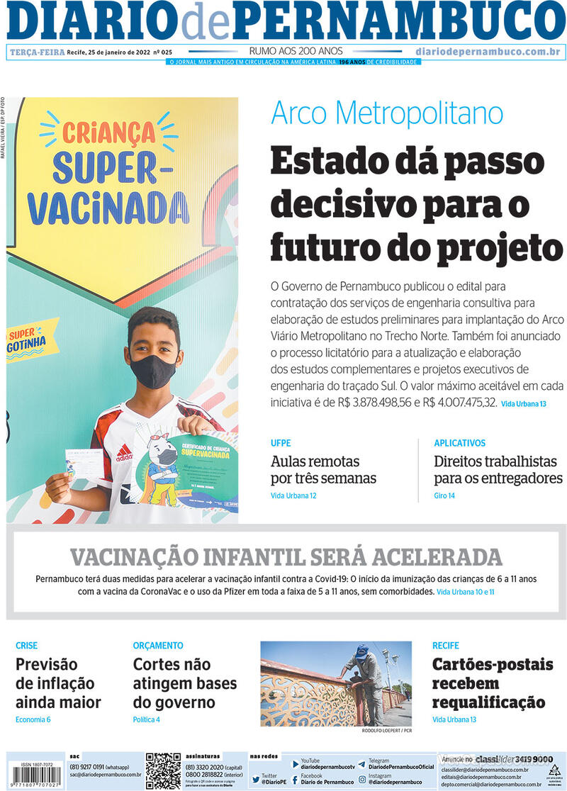 Capa do jornal Diario de Pernambuco 25/01/2022