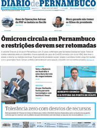 Capa do jornal Diario de Pernambuco 08/01/2022
