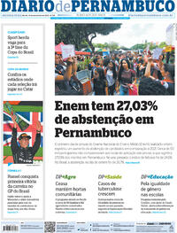 Capa do jornal Diario de Pernambuco 14/11/2022