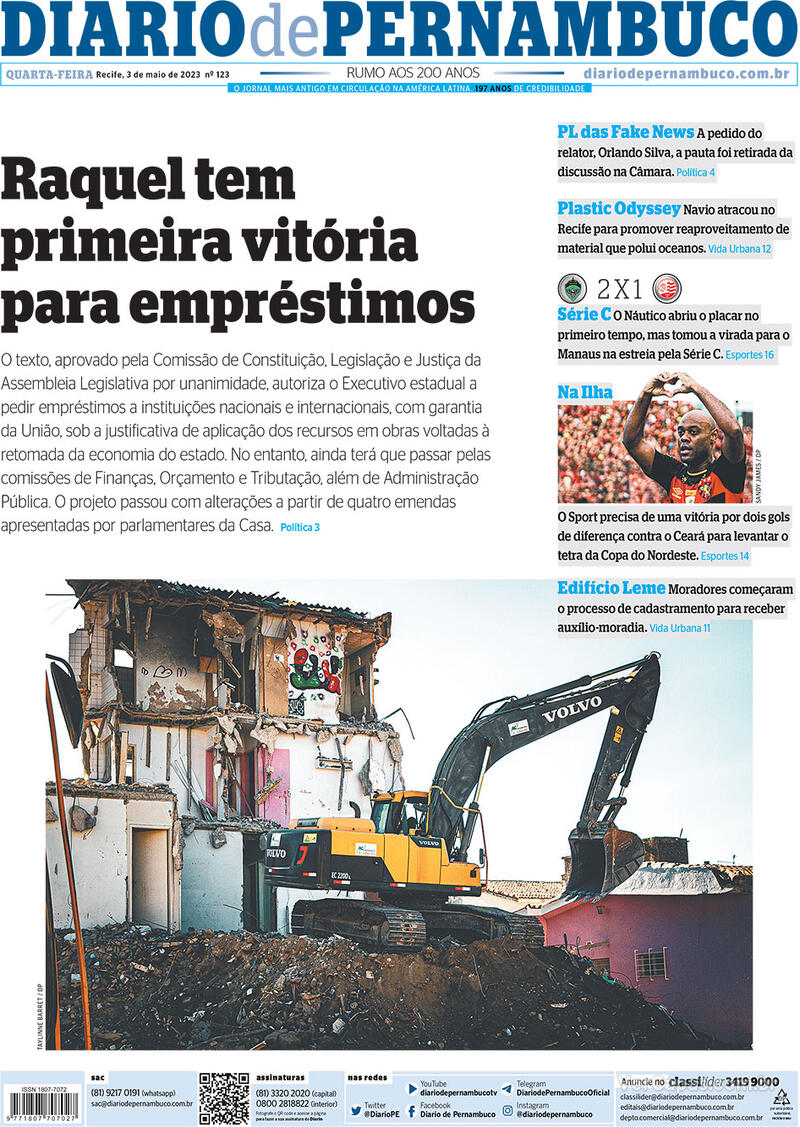 Capa do jornal Diario de Pernambuco 03/05/2023