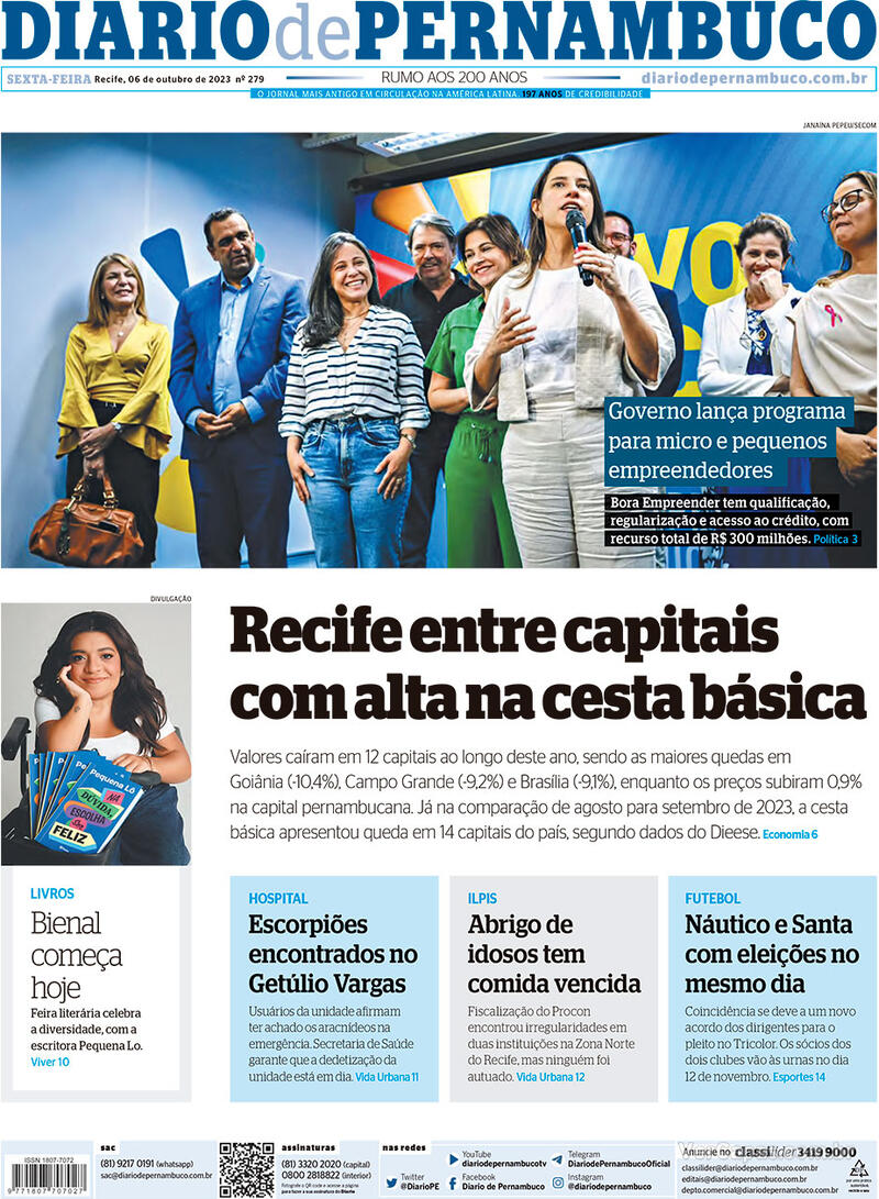 Capa Diario De Pernambuco Edição Sexta 6 De Outubro De 2023 