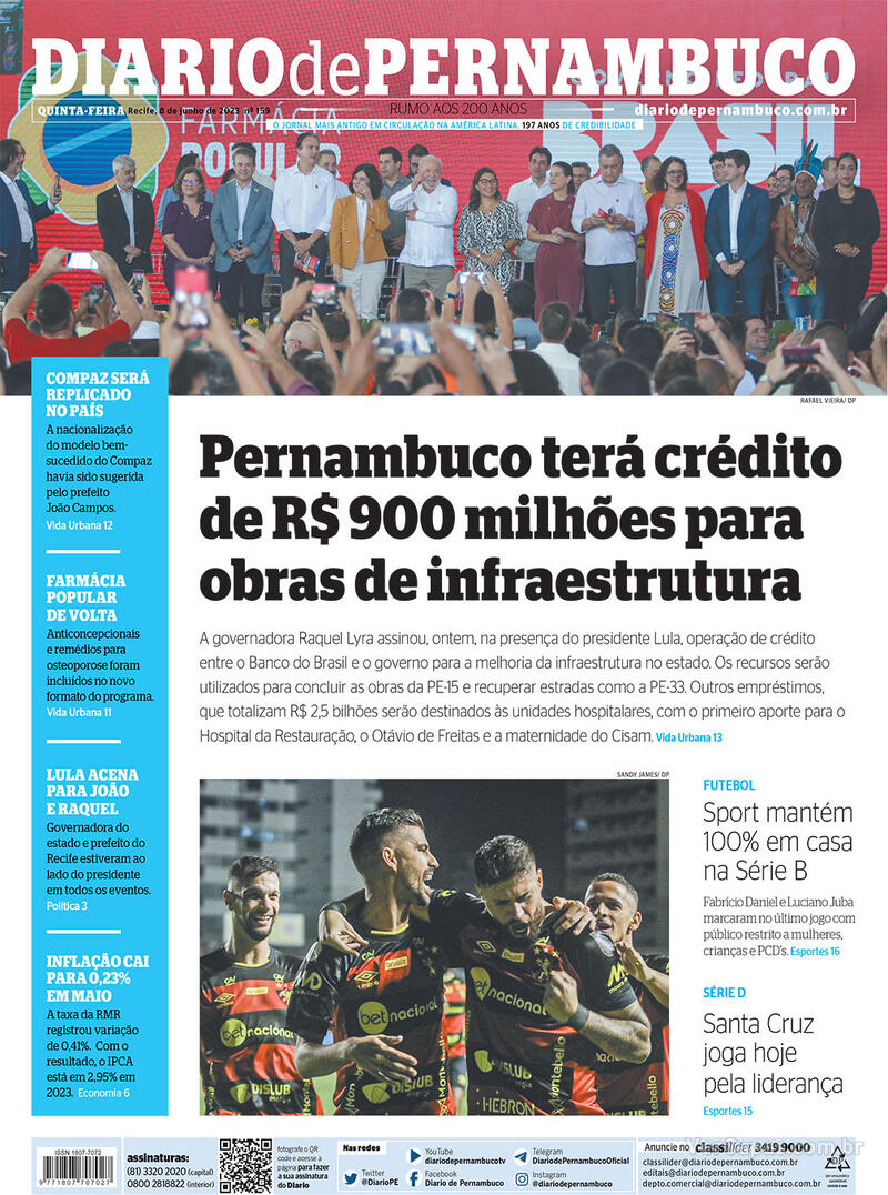 Capa do jornal Diario de Pernambuco 08/06/2023