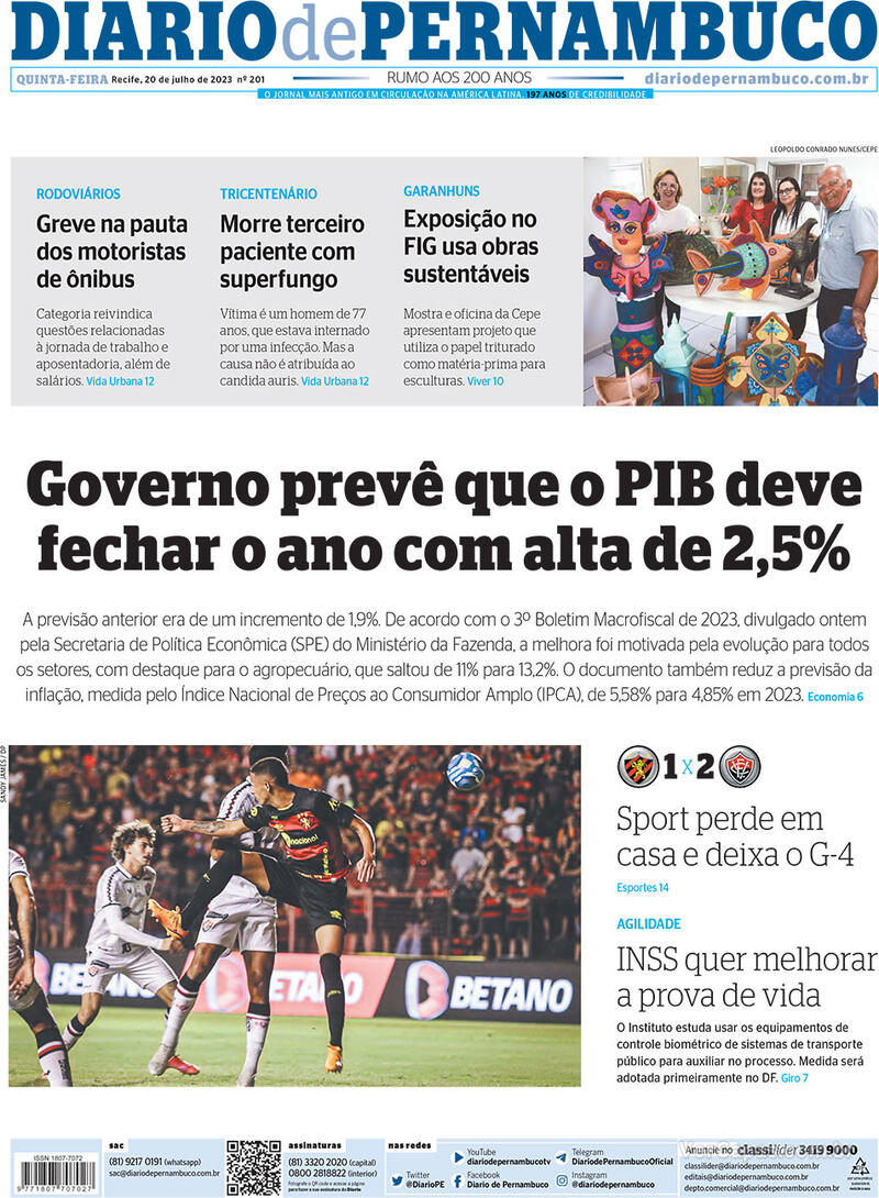 Capa Diario De Pernambuco Edição Quinta20 De Julho De 2023 