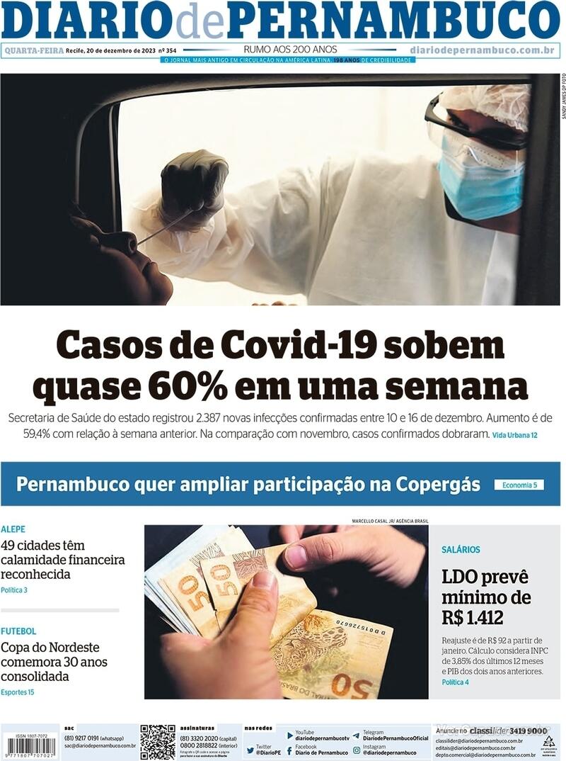 Capa do jornal Diario de Pernambuco 20/12/2023
