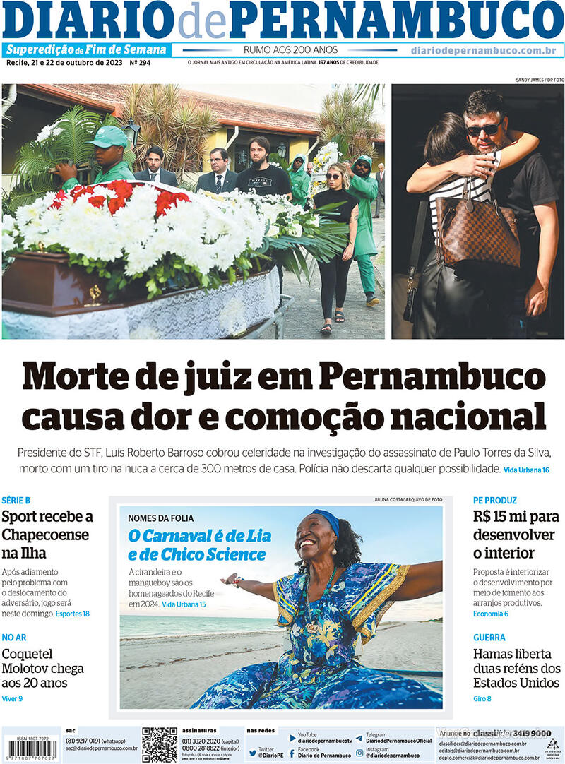 Capa Diario De Pernambuco Edição Sábado21 De Outubro De 2023 3978