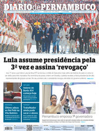 Capa do jornal Diario de Pernambuco 02/01/2023