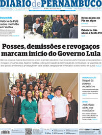 Capa do jornal Diario de Pernambuco 03/01/2023