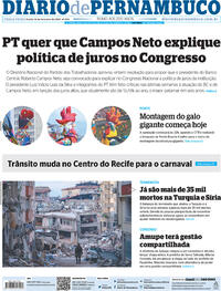 Capa do jornal Diario de Pernambuco 14/02/2023