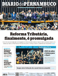 Capa do jornal Diario de Pernambuco 21/12/2023