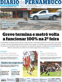 Capa do jornal Diario de Pernambuco 26/08/2023