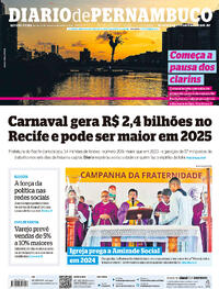 Capa do jornal Diario de Pernambuco 15/02/2024