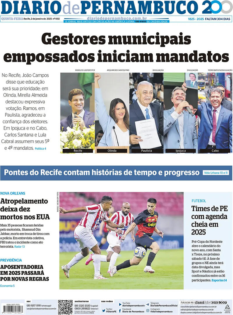 Capa do jornal Diario de Pernambuco 02/01/2025
