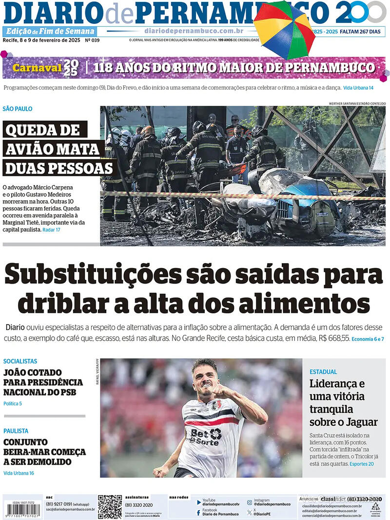 Capa do jornal Diario de Pernambuco 08/02/2025