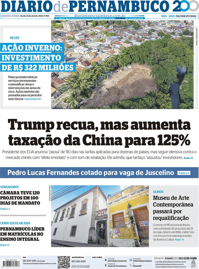 Capa do jornal Diario de Pernambuco 10/04/2025