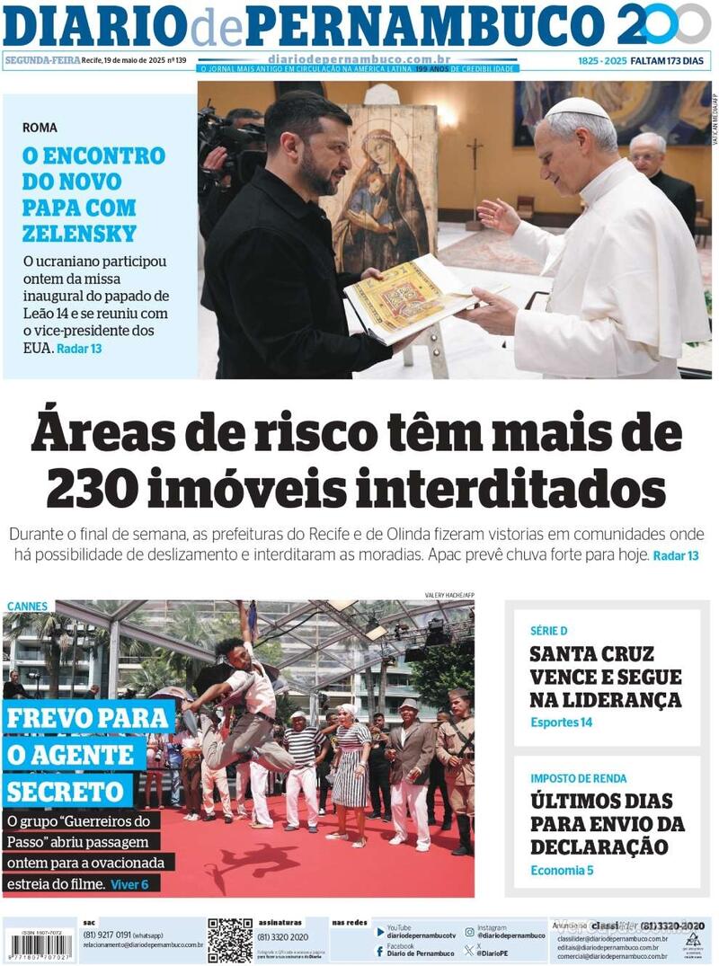 Capa do jornal Diario de Pernambuco 19/05/2025