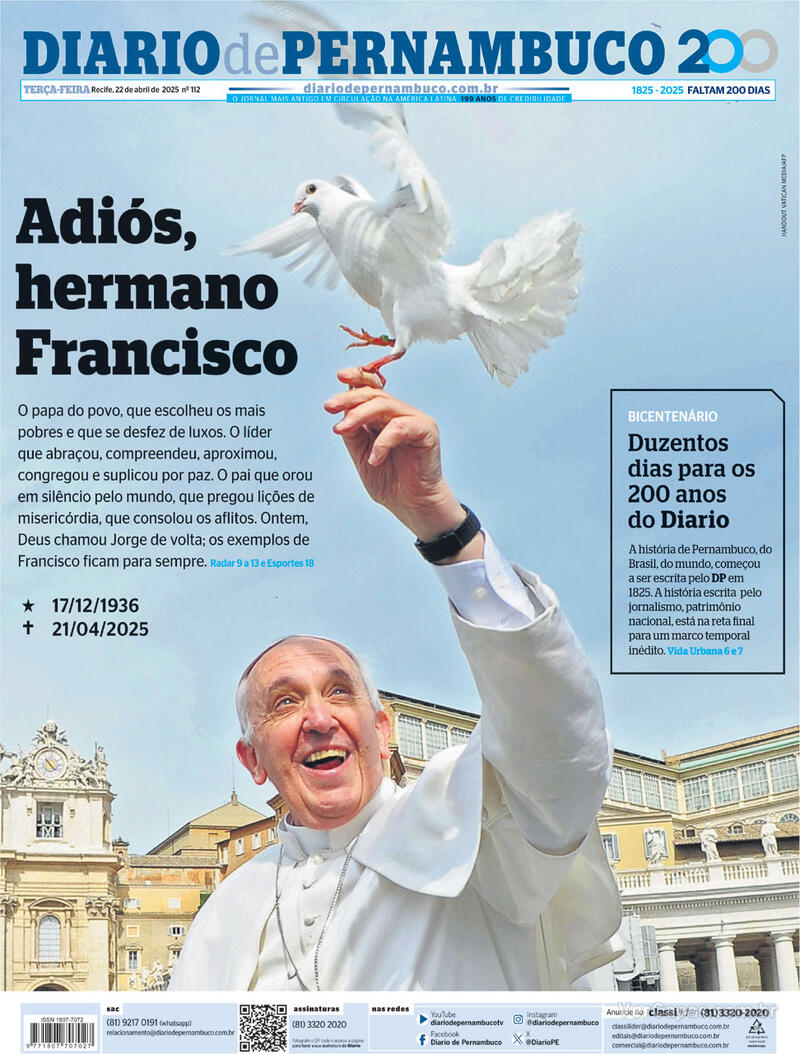 Capa do jornal Diario de Pernambuco 22/04/2025