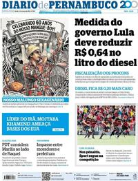 Capa do jornal Diario de Pernambuco 13/03/2026