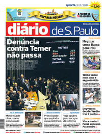 Capa do jornal Diário de São Paulo 03/08/2017