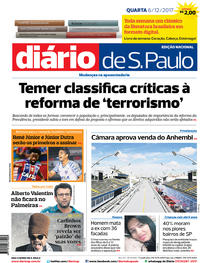 Capa do jornal Diário de São Paulo 06/12/2017