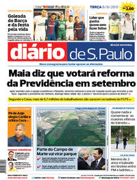 Capa do jornal Diário de São Paulo 08/08/2017