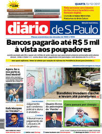 Capa do jornal Diário de São Paulo 13/12/2017
