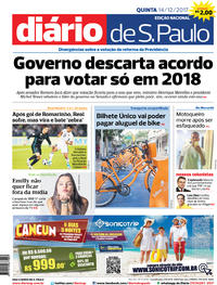Capa do jornal Diário de São Paulo 14/12/2017