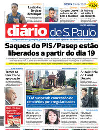 Capa do jornal Diário de São Paulo 29/09/2017