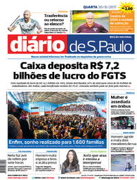 Capa do jornal Diário de São Paulo 30/08/2017