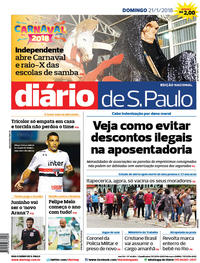 Capa do jornal Diário de São Paulo 21/01/2018