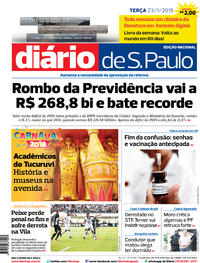 Capa do jornal Diário de São Paulo 23/01/2018