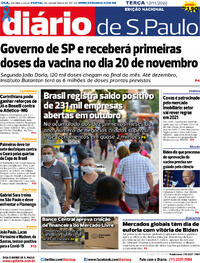 Capa do jornal Diário de São Paulo 10/11/2020