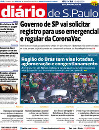 Capa do jornal Diário de São Paulo 10/12/2020