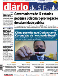Capa do jornal Diário de São Paulo 21/12/2020