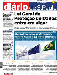 Capa do jornal Diário de São Paulo 28/08/2020
