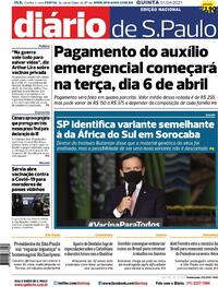 Capa do jornal Diário de São Paulo 01/04/2021