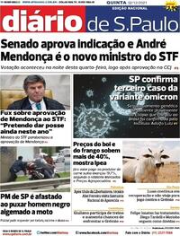 Capa do jornal Diário de São Paulo 02/12/2021