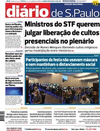 Capa do jornal Diário de São Paulo 05/04/2021