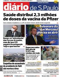 Capa do jornal Diário de São Paulo 09/07/2021