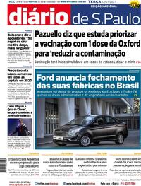 Capa do jornal Diário de São Paulo 12/01/2021