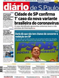 Capa do jornal Diário de São Paulo 15/02/2021