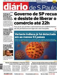 Capa do jornal Diário de São Paulo 27/05/2021