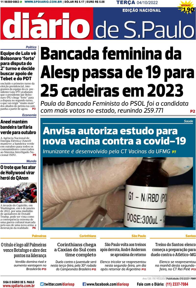 Capa Diário De São Paulo Terça 6 De Setembro De 2022