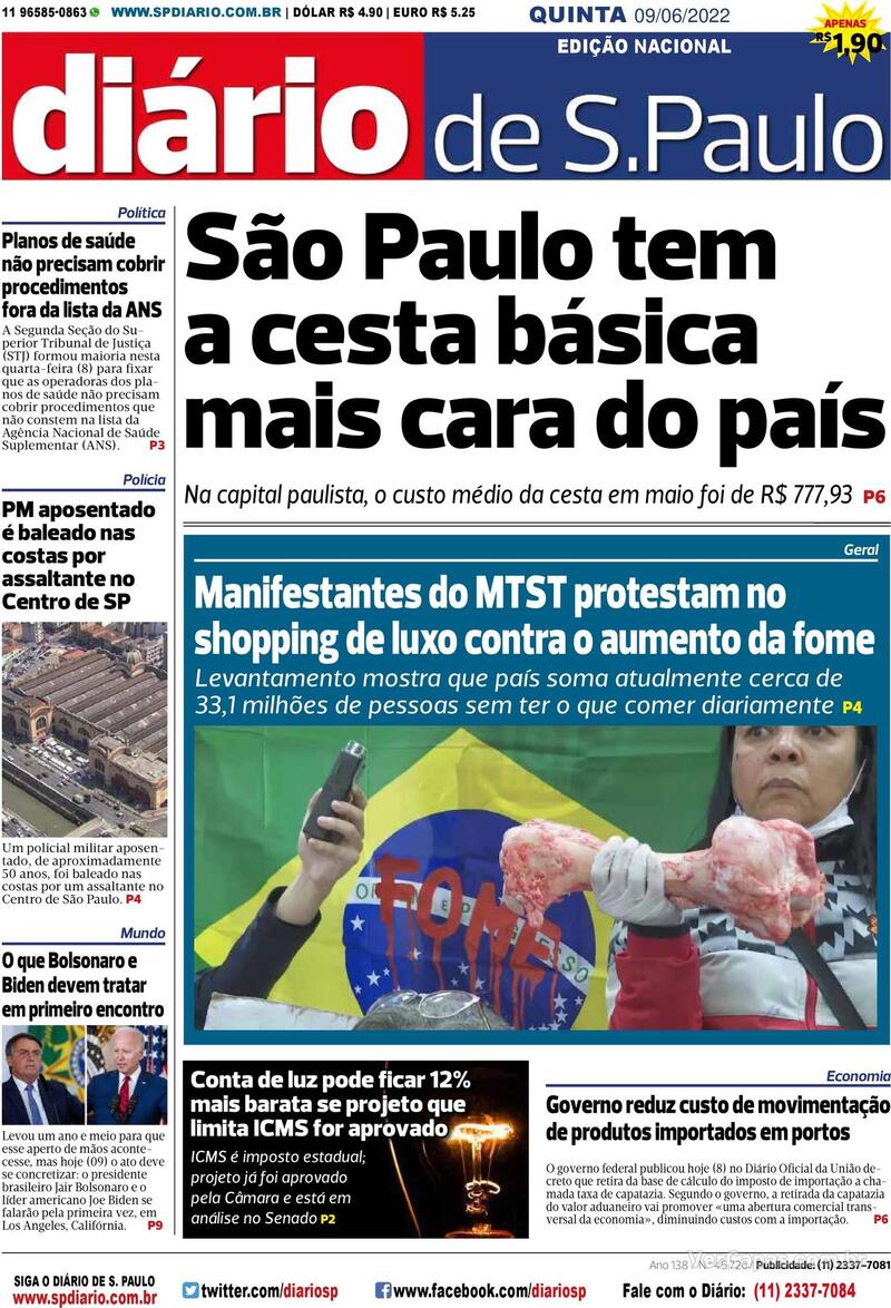 Capa Diário De São Paulo Edição Quinta 9 De Junho De 2022