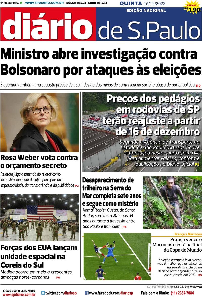 Capa Diário De São Paulo Domingo 11 De Dezembro De 2022