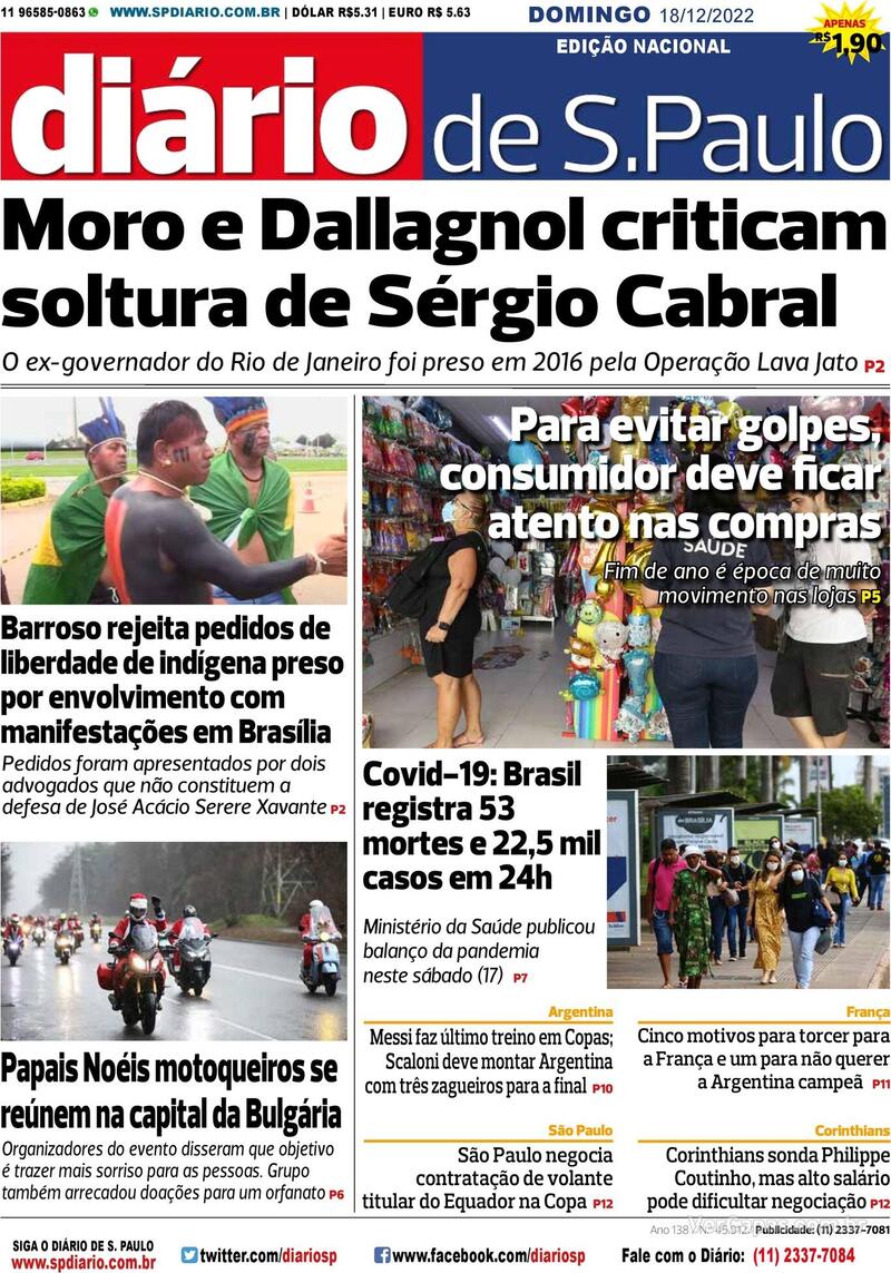 Capa Diário De São Paulo Sábado 19 De Novembro De 2022