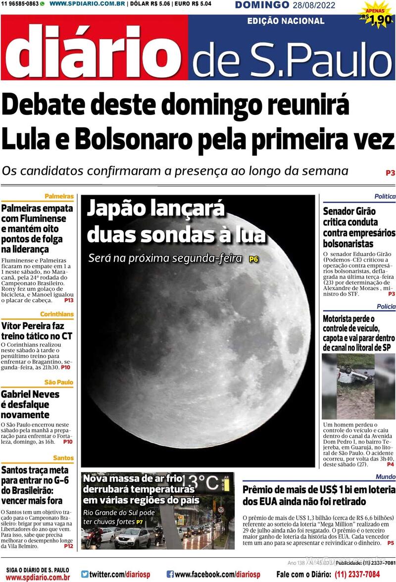 Capa Diário De São Paulo Edição Domingo 28 De Agosto De 2022