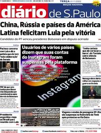 Capa do jornal Diário de São Paulo 01/11/2022