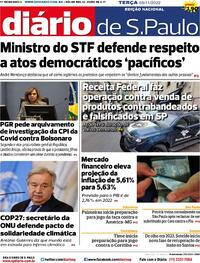 Capa do jornal Diário de São Paulo 08/11/2022