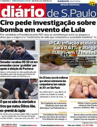 Capa do jornal Diário de São Paulo 09/07/2022