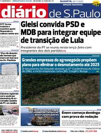 Capa do jornal Diário de São Paulo 09/11/2022